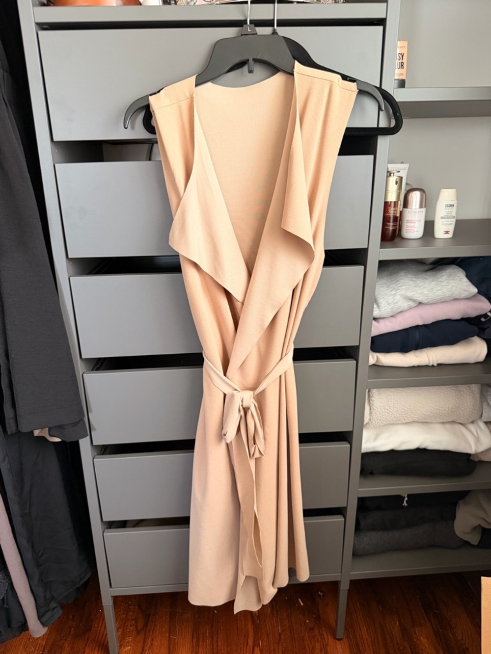 Sleeveless Draped Wrap Dress in Nude